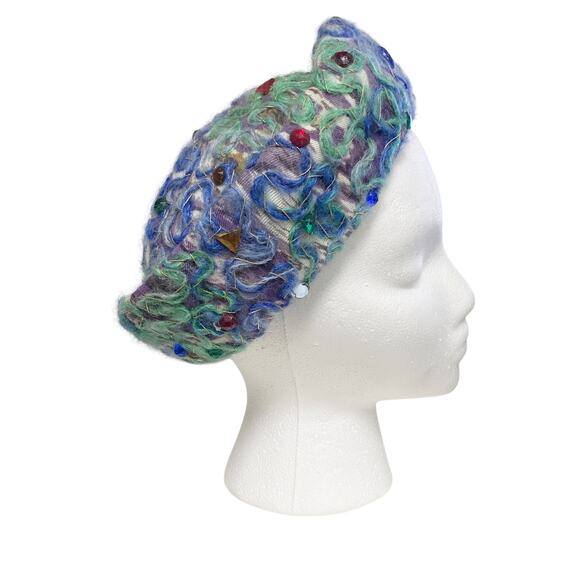 Vintage Gene Doris Colorful Blue Green Jewel Detail Pillbox Hat main image 4